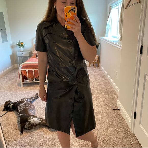 Vintage Narciso Rodriguez Black Soft Leather Double Breasted Mini Dress XS - Picture 5 of 15